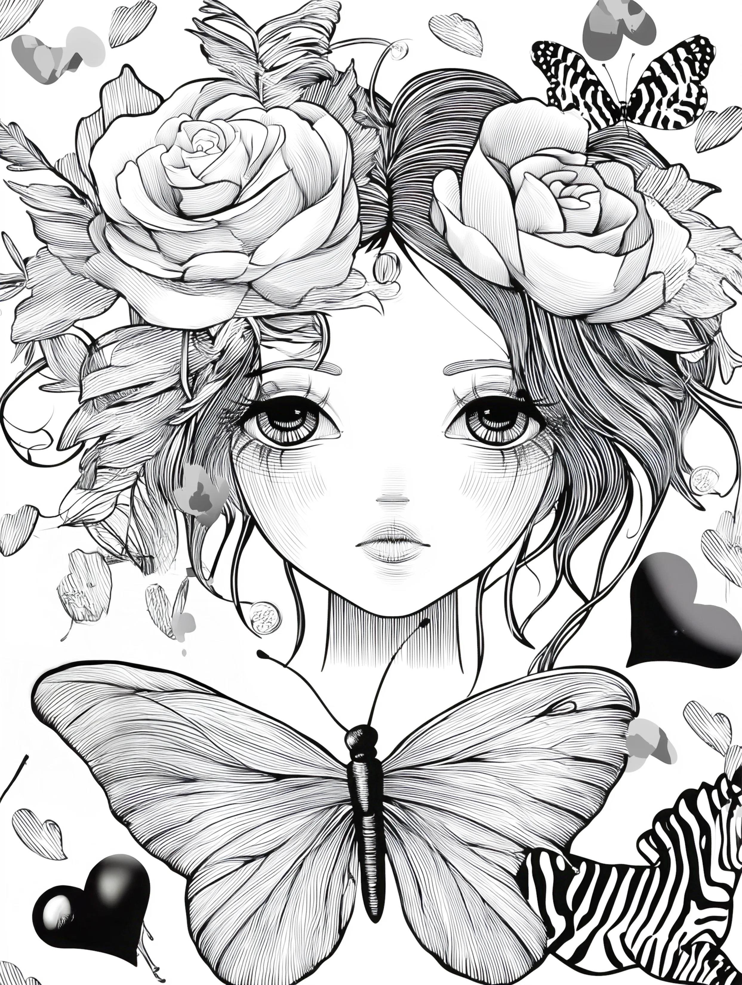 Free printable beautiful fairy coloring page featuring a solo face and butterfly fairy